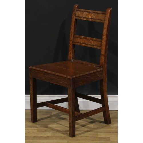 2552 - A set of six 19th century oak bar back vernacular dining chairs, tapered square legs, H-stretchers, ... 