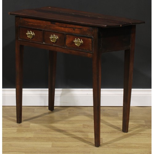 2040 - A George III vernacular fruitwood lowboy, oversailing top above two frieze drawers centred by a blin... 