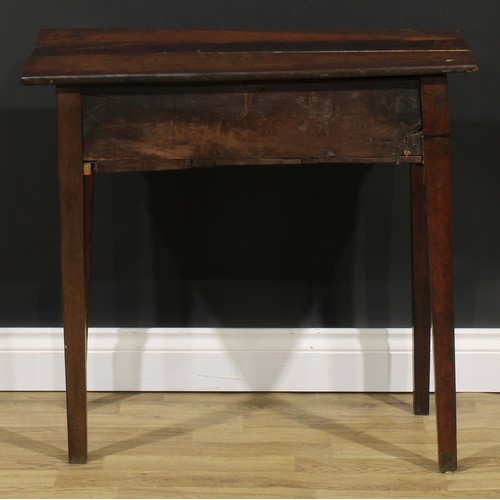 2040 - A George III vernacular fruitwood lowboy, oversailing top above two frieze drawers centred by a blin... 