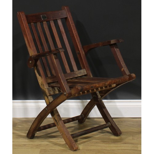 1907 - Maritime Salvage - an early 20th century teak folding steamer chair, by the Hughes Bolckow Shipbreak... 