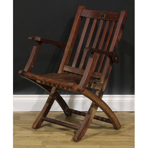 1907 - Maritime Salvage - an early 20th century teak folding steamer chair, by the Hughes Bolckow Shipbreak... 