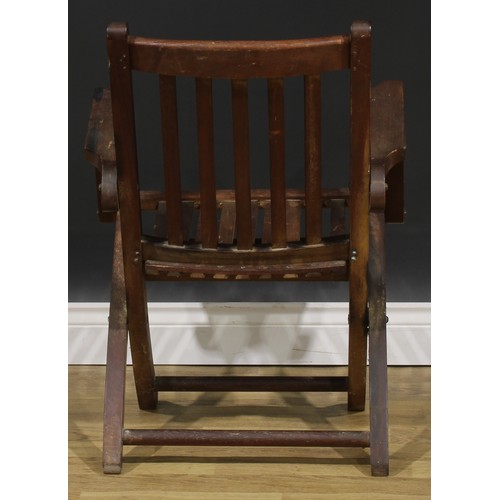 1907 - Maritime Salvage - an early 20th century teak folding steamer chair, by the Hughes Bolckow Shipbreak... 