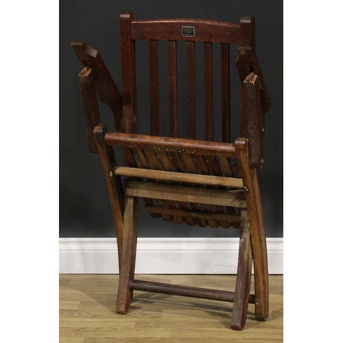 1907 - Maritime Salvage - an early 20th century teak folding steamer chair, by the Hughes Bolckow Shipbreak... 