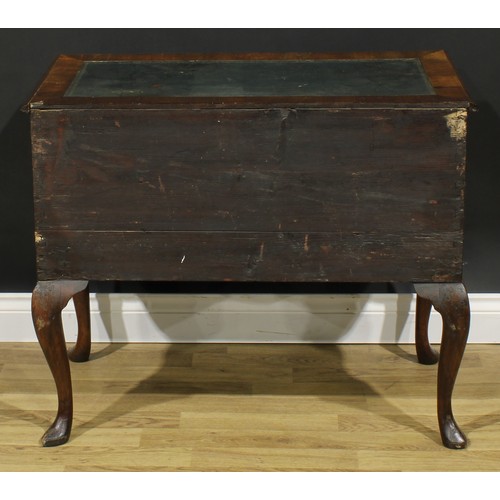 1727 - A George I walnut lowboy, crossbanded top now as a desk with inset tooled and gilt writing surface, ... 