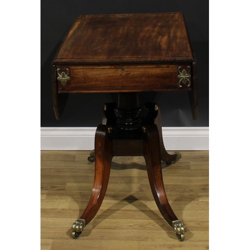 2354 - A Regency gilt metal mounted mahogany Pembroke table, rosewood banded canted rectangular top with fa... 