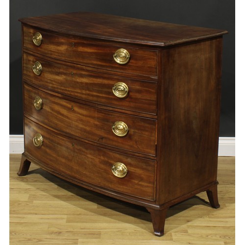 2356 - A Regency mahogany bowfront chest, oversailing top above four long graduated cockbeaded drawers, the... 