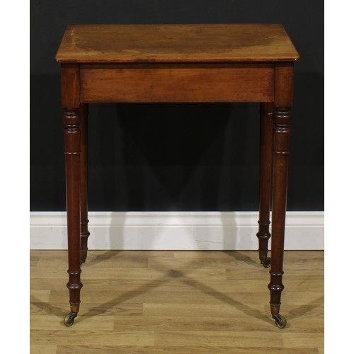 2497 - A George/William IV mahogany side table, rounded rectangular top above a flush frieze drawer, turned... 