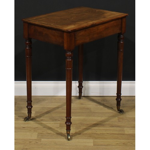 2497 - A George/William IV mahogany side table, rounded rectangular top above a flush frieze drawer, turned... 