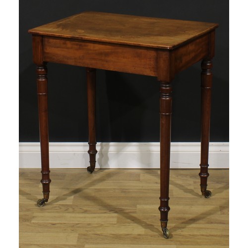 2497 - A George/William IV mahogany side table, rounded rectangular top above a flush frieze drawer, turned... 