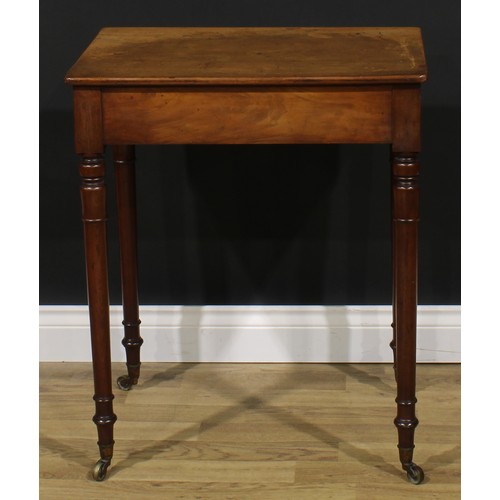 2497 - A George/William IV mahogany side table, rounded rectangular top above a flush frieze drawer, turned... 