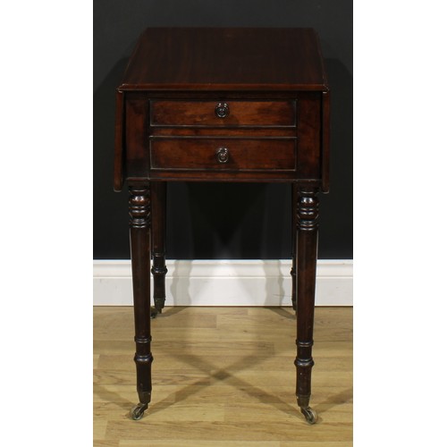 2487 - A George IV mahogany Pembroke occasional table, rounded rectangular top with fall leaves above a fal... 