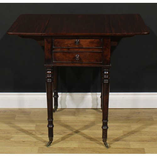 2487 - A George IV mahogany Pembroke occasional table, rounded rectangular top with fall leaves above a fal... 