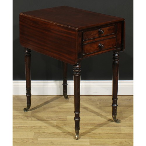 2487 - A George IV mahogany Pembroke occasional table, rounded rectangular top with fall leaves above a fal... 