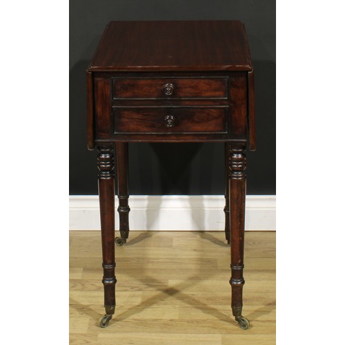 2487 - A George IV mahogany Pembroke occasional table, rounded rectangular top with fall leaves above a fal... 