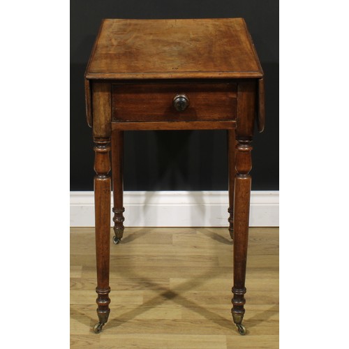 2686 - An early Victorian mahogany Pembroke table, of small proportions, rounded rectangular top with fall ... 