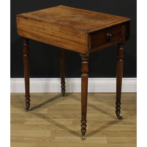 2686 - An early Victorian mahogany Pembroke table, of small proportions, rounded rectangular top with fall ... 