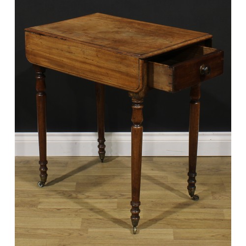 2686 - An early Victorian mahogany Pembroke table, of small proportions, rounded rectangular top with fall ... 