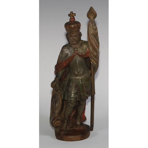 1676 - A Baroque carved and polychrome painted softwood figure, of a king, 29cm high, 18th/19th century