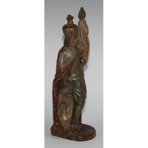 1676 - A Baroque carved and polychrome painted softwood figure, of a king, 29cm high, 18th/19th century