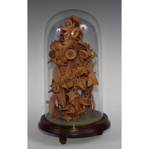 1928 - An unusual Victorian leather table centre arrangement, worked as a spray of flowers, fruit and folia... 