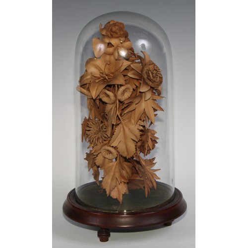 1928 - An unusual Victorian leather table centre arrangement, worked as a spray of flowers, fruit and folia... 