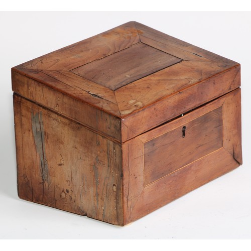 1672 - A 19th century Irish yew and arbutus wood stationery box, hinged sloping cover enclosing a fitted in... 