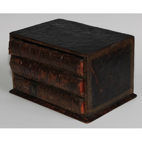 1674 - A 19th century novelty disguise volume library desk top collector’s chest, the drawers composed as a... 