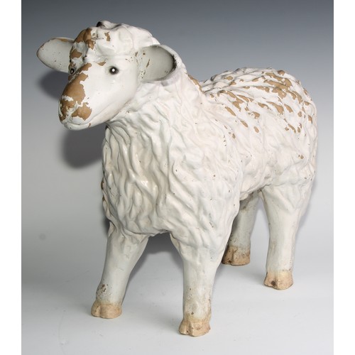 2449 - A French composition butcher’s shop window promotional advertising display model, of a lamb, 50cm lo... 