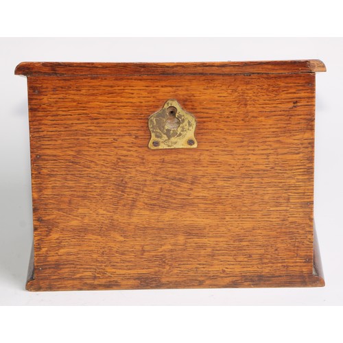 1829 - A Victorian Aesthetic Movement oak country house letter box, sloping top with labelled aperture Lett... 