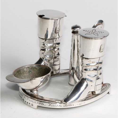 834 - A Victorian E.P.N.S novelty cruet, of equestrian and horse racing interest, formed as a pair of ridi... 