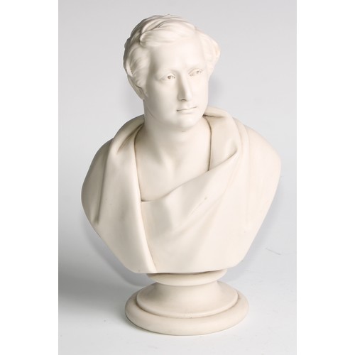 1202 - British Political History - a 19th century parian ware bust, of Sir Robert Peel (1788 - 1850), waist... 