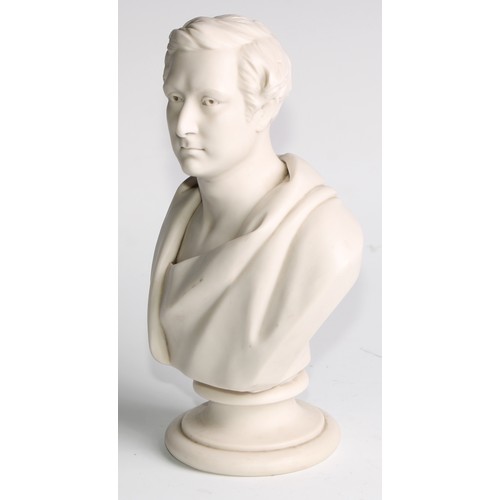 1202 - British Political History - a 19th century parian ware bust, of Sir Robert Peel (1788 - 1850), waist... 