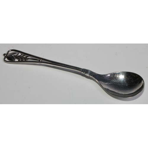 1207 - Georg Jensen - a Danish Arts and Crafts silver spoon, the pierced terminal with stylised organic mot... 