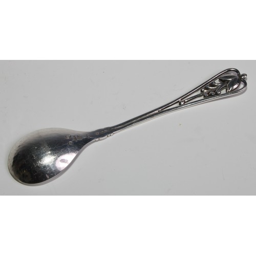 1207 - Georg Jensen - a Danish Arts and Crafts silver spoon, the pierced terminal with stylised organic mot... 