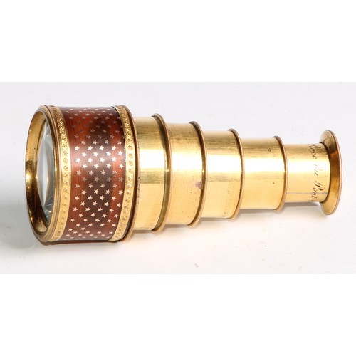 2136 - A 19th century French tortoiseshell and and gold coloured metal pique monocular, by Lerebours, Paris... 