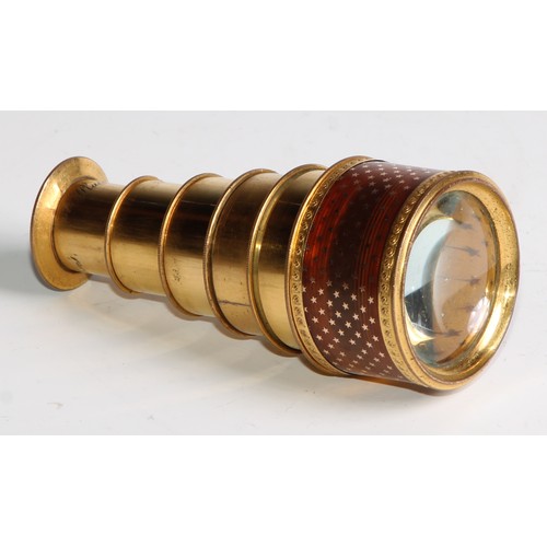 2136 - A 19th century French tortoiseshell and and gold coloured metal pique monocular, by Lerebours, Paris... 