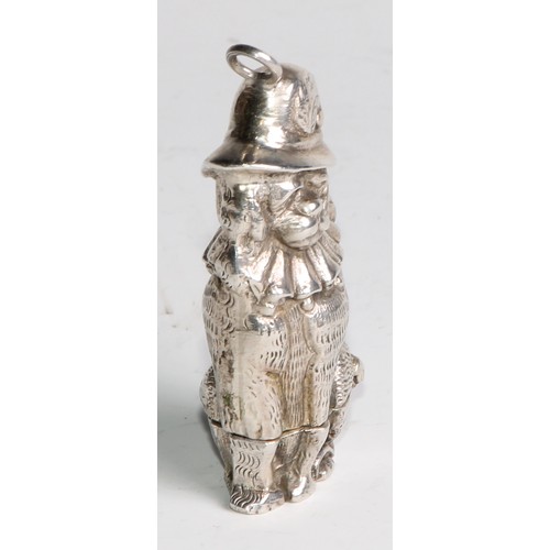 1067 - A silver novelty vesta case, cast as Mr Punch’s Dog Toby, 5.5cm long, marked Sterling