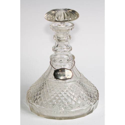 321 - A pair of 19th century hobnail-cut glass ship’s decanters, mushroom stoppers, star-cut bases, 25cm h... 