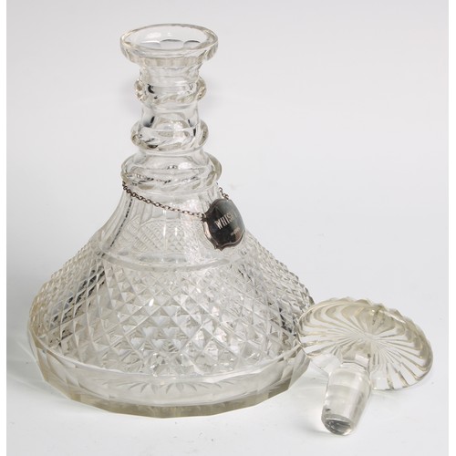 321 - A pair of 19th century hobnail-cut glass ship’s decanters, mushroom stoppers, star-cut bases, 25cm h... 