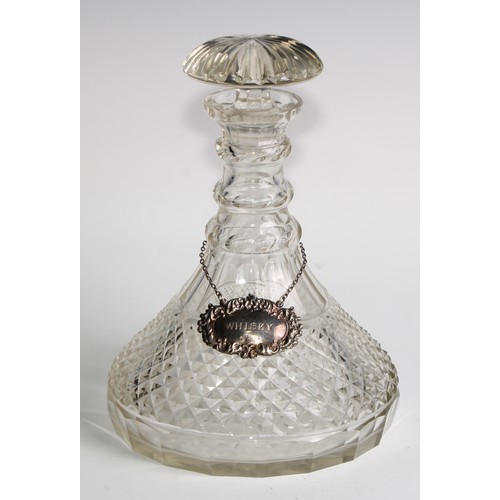 321 - A pair of 19th century hobnail-cut glass ship’s decanters, mushroom stoppers, star-cut bases, 25cm h... 