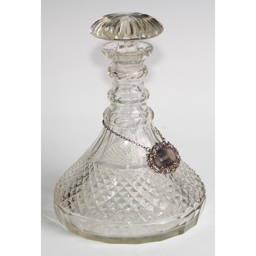 321 - A pair of 19th century hobnail-cut glass ship’s decanters, mushroom stoppers, star-cut bases, 25cm h... 