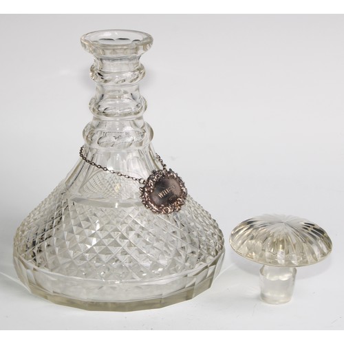 321 - A pair of 19th century hobnail-cut glass ship’s decanters, mushroom stoppers, star-cut bases, 25cm h... 