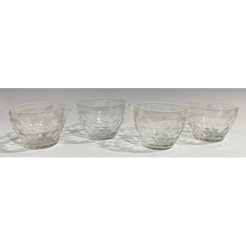 326 - A set of four 19th century glass rinsers, each etched with vine leaves and ears of corn above facete... 