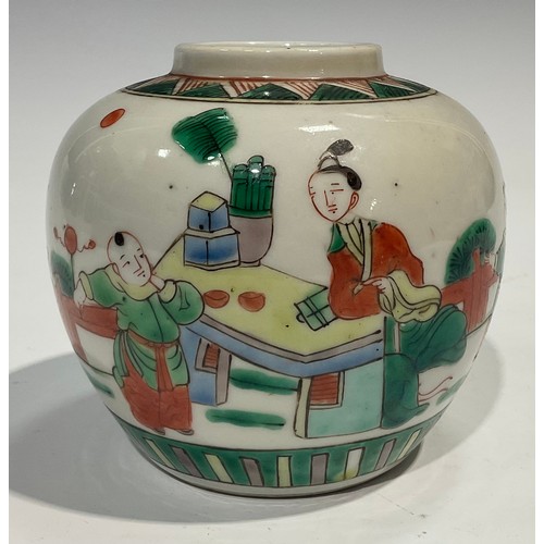 392 - A Chinese ovoid ginger jar, painted in polychrome enamels with figures, 12cm high; another, similar,... 