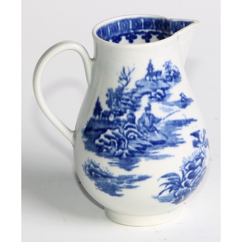 208 - A Worcester Fisherman and Cormorant pattern sparrow beak cream jug, decorated in underglaze blue, sc... 