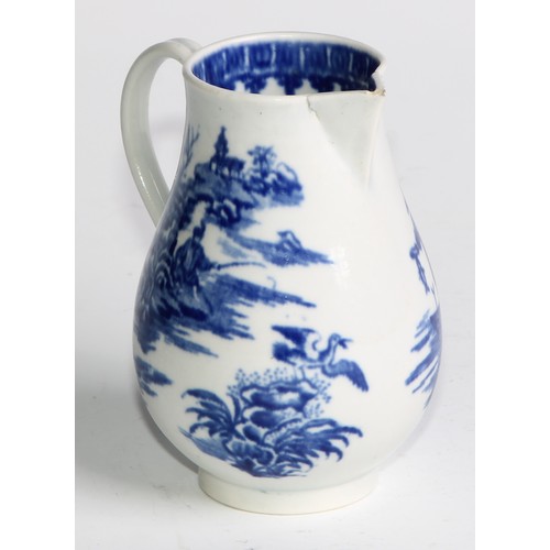 208 - A Worcester Fisherman and Cormorant pattern sparrow beak cream jug, decorated in underglaze blue, sc... 