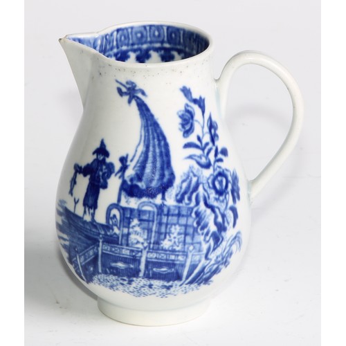 208 - A Worcester Fisherman and Cormorant pattern sparrow beak cream jug, decorated in underglaze blue, sc... 