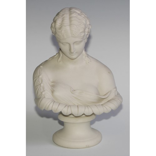 109 - A 19th century Parian ware bust, of Clytie, after Delpech, turned socle, 30cm high, c.1870