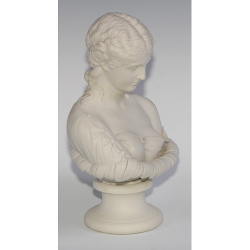 109 - A 19th century Parian ware bust, of Clytie, after Delpech, turned socle, 30cm high, c.1870