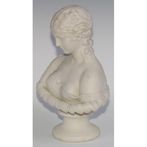 109 - A 19th century Parian ware bust, of Clytie, after Delpech, turned socle, 30cm high, c.1870